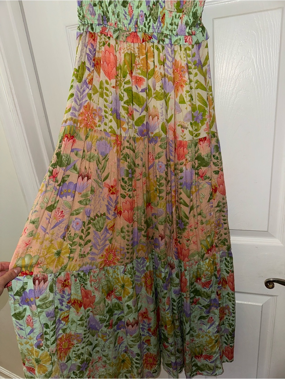 Pastel Floral Tiered Maxi Skirt - Pink & Green - Picture 5 of 6